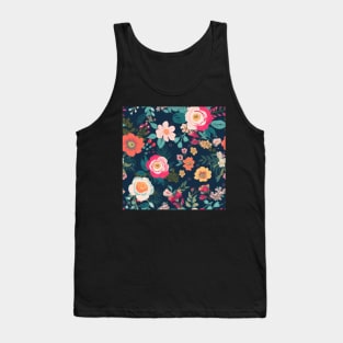 Pink and Blue Shabby Chic  Floral Flowers, Pretty Feminine Pattern on Blue Background Tank Top